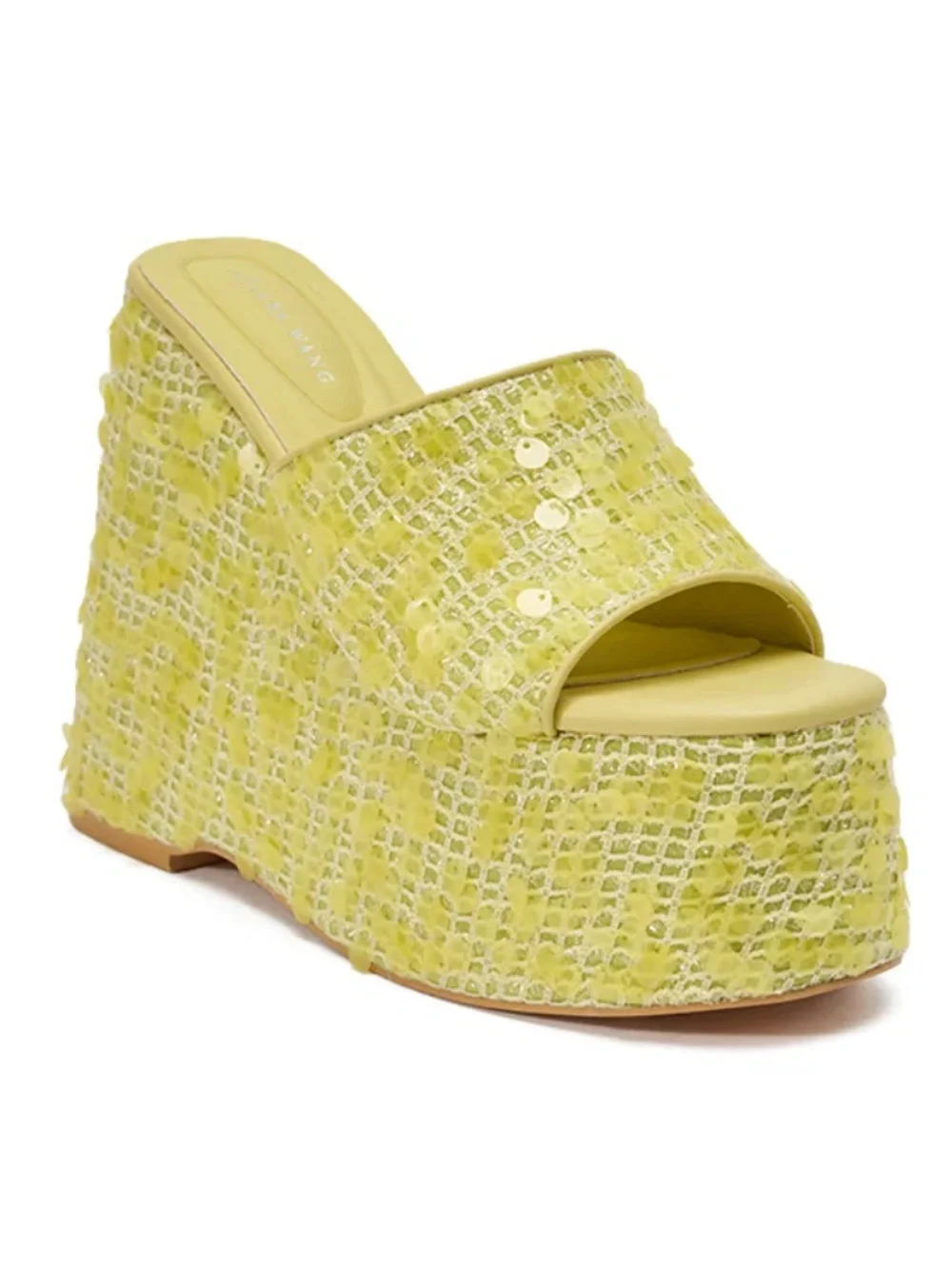 🔥 AZALEA WANG BETSEY YELLOW SEQUIN RAFFIA WEDGE
